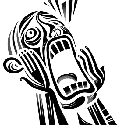 Rostro expresando una intensa angustia y desesperación con rasgos distorsionados.